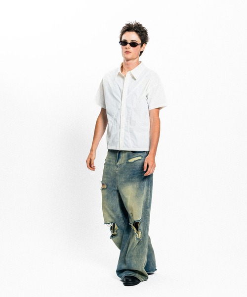 Elanque(エランク)の「curve line half sleeve shirt / カーブライン半袖シャツ(シャツ/ブラウス・メンズ・ホワイト/ブルー・MEDIUM/LARGE)」の15枚目の写真