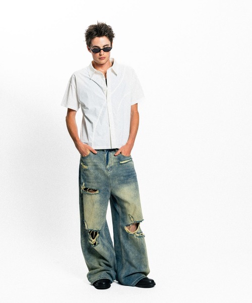 Elanque(エランク)の「curve line half sleeve shirt / カーブライン半袖シャツ(シャツ/ブラウス・メンズ・ホワイト/ブルー・MEDIUM/LARGE)」の17枚目の写真