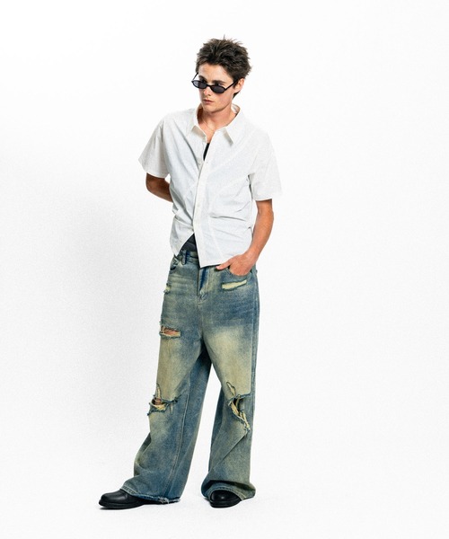 Elanque(エランク)の「curve line half sleeve shirt / カーブライン半袖シャツ(シャツ/ブラウス・メンズ・ホワイト/ブルー・MEDIUM/LARGE)」の18枚目の写真