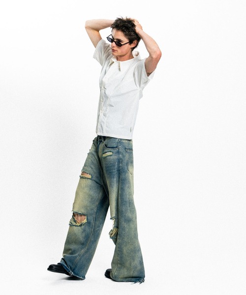 Elanque(エランク)の「curve line half sleeve shirt / カーブライン半袖シャツ(シャツ/ブラウス・メンズ・ホワイト/ブルー・MEDIUM/LARGE)」の19枚目の写真