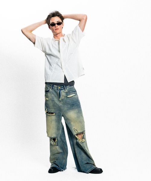 Elanque(エランク)の「curve line half sleeve shirt / カーブライン半袖シャツ(シャツ/ブラウス・メンズ・ホワイト/ブルー・MEDIUM/LARGE)」の20枚目の写真