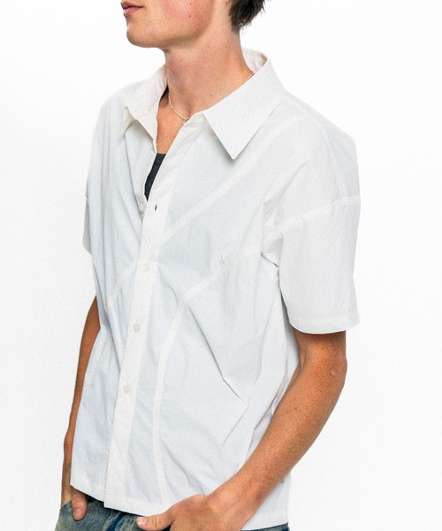 Elanque(エランク)の「curve line half sleeve shirt / カーブライン半袖シャツ(シャツ/ブラウス・メンズ・ホワイト/ブルー・MEDIUM/LARGE)」の6枚目の写真