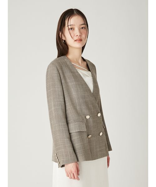 FRAY I.D(フレイアイディー)の「ノーカラーセミシアーカラミジャケット(ノーカラージャケット・レディース・アイボリー/ブラック/モカ・0/1)」の9枚目の写真