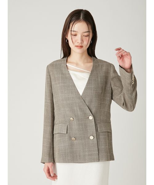 FRAY I.D(フレイアイディー)の「ノーカラーセミシアーカラミジャケット(ノーカラージャケット・レディース・アイボリー/ブラック/モカ・0/1)」の21枚目の写真
