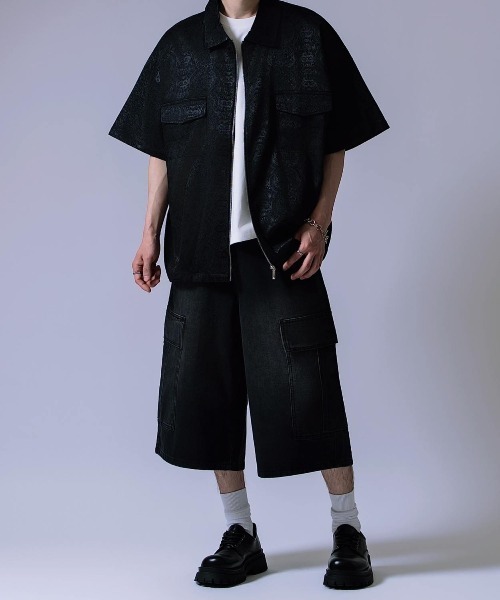 Crownor(クラウノアー)の「ワイドバギー デニムカーゴショーツ(デニムパンツ・メンズ・ブラック/サックスブルー・LARGE/MEDIUM)」の6枚目の写真