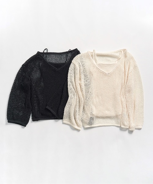 My shawty（ﾏｲｼｬｳﾃｨｰ）の「bustier set mesh top（ニット/セーター・レディース・ブラック/アイボリー・FREE）」の7枚目の写真