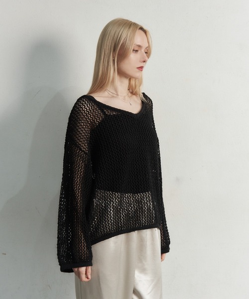 My shawty（ﾏｲｼｬｳﾃｨｰ）の「bustier set mesh top（ニット/セーター・レディース・ブラック/アイボリー・FREE）」の9枚目の写真