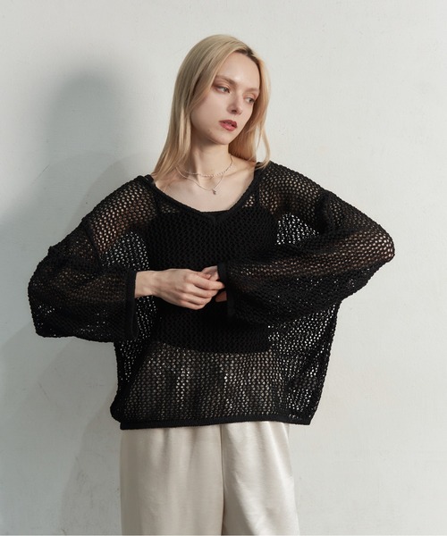 My shawty（ﾏｲｼｬｳﾃｨｰ）の「bustier set mesh top（ニット/セーター・レディース・ブラック/アイボリー・FREE）」の10枚目の写真