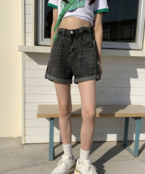 Miniministore(ミニミニストア)の「ロールアップ デニムショートパンツ 美脚(デニムパンツ・レディース・ブラック/ブルー・XL/S/M/L)」の15枚目の写真