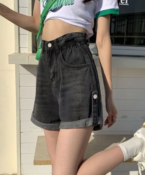 Miniministore(ミニミニストア)の「ロールアップ デニムショートパンツ 美脚(デニムパンツ・レディース・ブラック/ブルー・XL/S/M/L)」の16枚目の写真