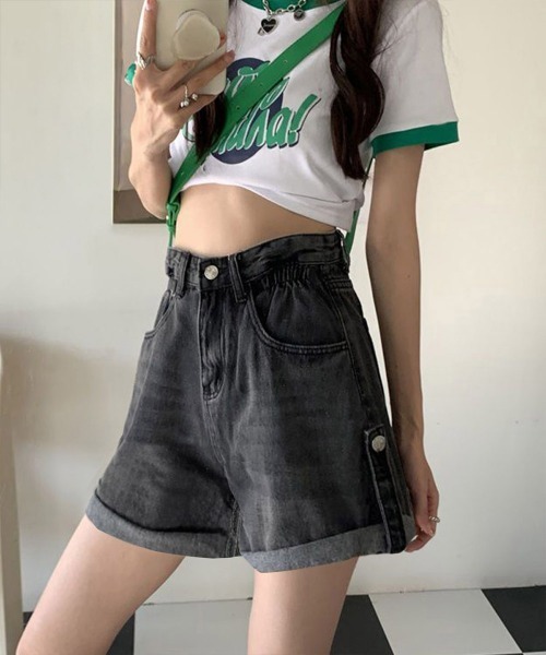 Miniministore(ミニミニストア)の「ロールアップ デニムショートパンツ 美脚(デニムパンツ・レディース・ブラック/ブルー・XL/S/M/L)」の17枚目の写真