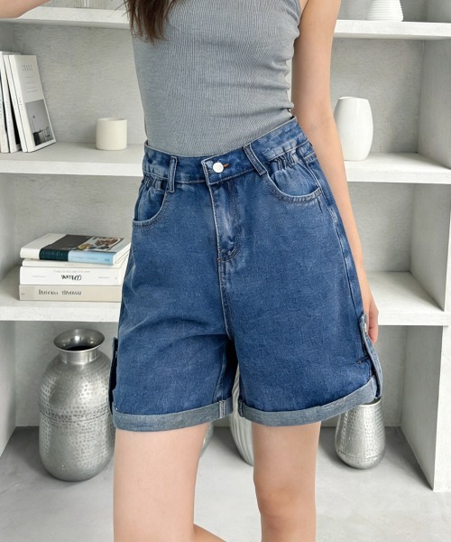 Miniministore(ミニミニストア)の「ロールアップ デニムショートパンツ 美脚(デニムパンツ・レディース・ブラック/ブルー・XL/S/M/L)」の9枚目の写真