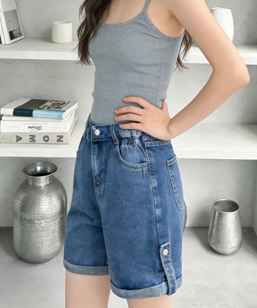 Miniministore(ミニミニストア)の「ロールアップ デニムショートパンツ 美脚(デニムパンツ・レディース・ブラック/ブルー・XL/S/M/L)」の10枚目の写真