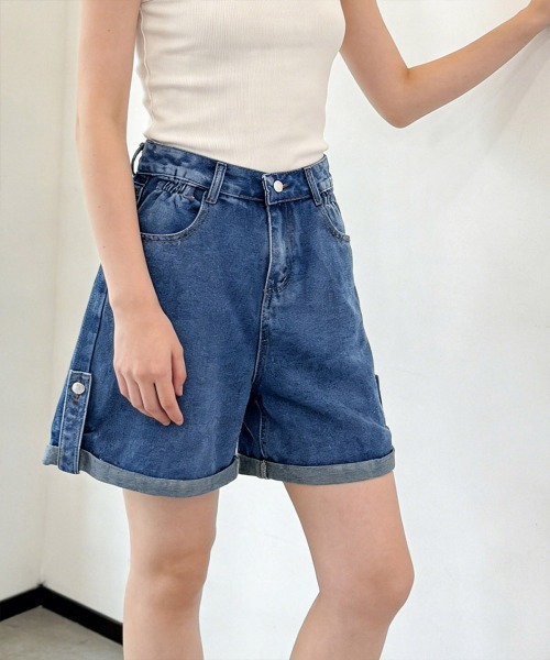 Miniministore(ミニミニストア)の「ロールアップ デニムショートパンツ 美脚(デニムパンツ・レディース・ブラック/ブルー・XL/S/M/L)」の12枚目の写真