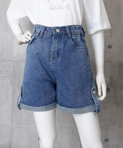 Miniministore(ミニミニストア)の「ロールアップ デニムショートパンツ 美脚(デニムパンツ・レディース・ブラック/ブルー・XL/S/M/L)」の14枚目の写真