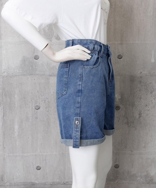 Miniministore(ミニミニストア)の「ロールアップ デニムショートパンツ 美脚(デニムパンツ・レディース・ブラック/ブルー・XL/S/M/L)」の6枚目の写真