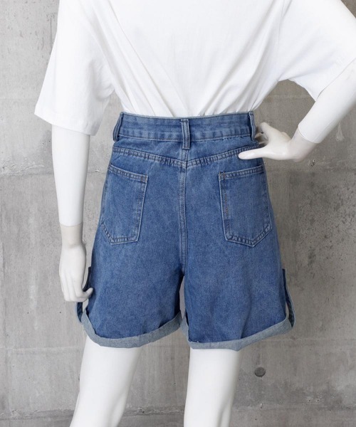 Miniministore(ミニミニストア)の「ロールアップ デニムショートパンツ 美脚(デニムパンツ・レディース・ブラック/ブルー・XL/S/M/L)」の7枚目の写真