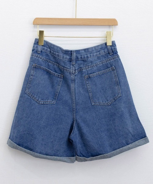 Miniministore(ミニミニストア)の「ロールアップ デニムショートパンツ 美脚(デニムパンツ・レディース・ブラック/ブルー・XL/S/M/L)」の3枚目の写真