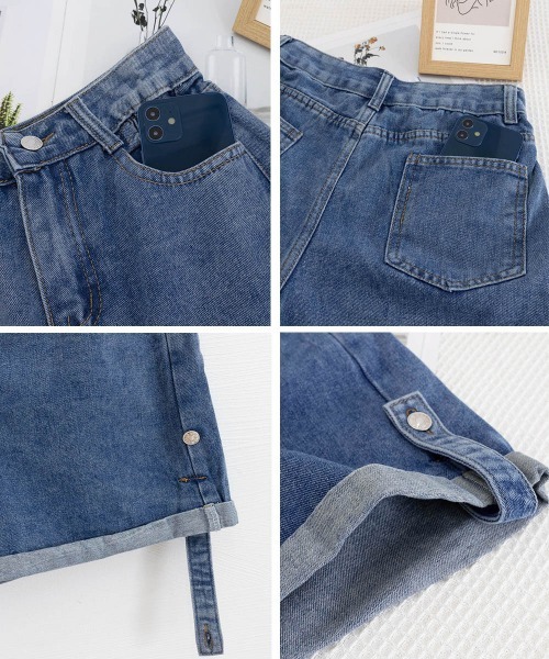 Miniministore(ミニミニストア)の「ロールアップ デニムショートパンツ 美脚(デニムパンツ・レディース・ブラック/ブルー・XL/S/M/L)」の5枚目の写真