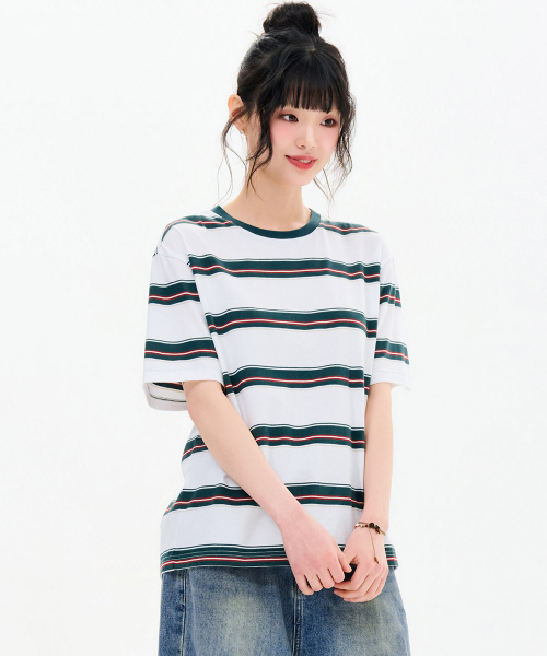 CHASECULT(チェイスカルト)の「共用ビッグマルチストライプ半袖Tシャツ-FBRU5820D0H(Tシャツ/カットソー・メンズ・グリーン・90/100/95/105)」の5枚目の写真