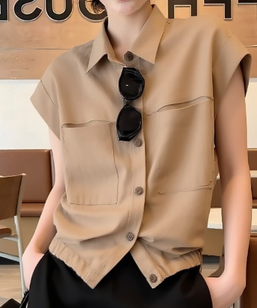 AMAJI(アマジ)の「Vネック 七分袖 ブラウス(シャツ/ブラウス・レディース・ベージュ・SMALL/MEDIUM/LARGE/X-LARGE)」の3枚目の写真