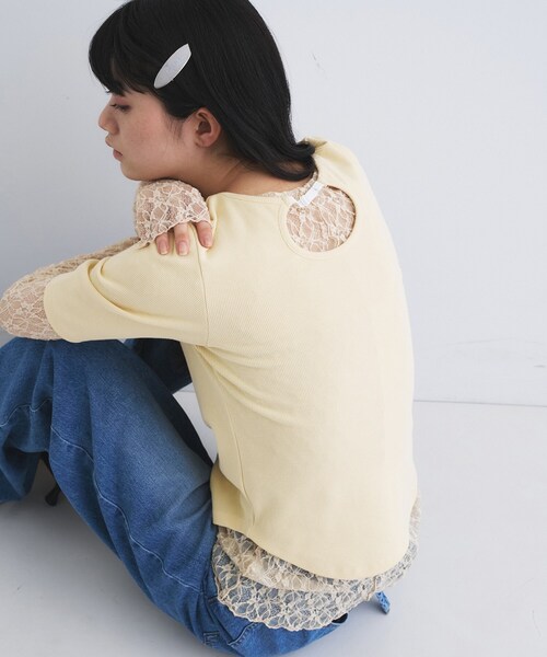 CODE A(コードエー)の「rib jersey point neck tee(Tシャツ/カットソー・レディース・ホワイト/ライトイエロー系/ボルドー/ブラック・00)」の3枚目の写真