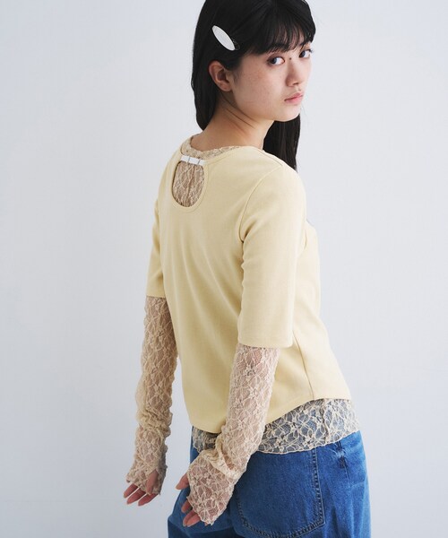 CODE A(コードエー)の「rib jersey point neck tee(Tシャツ/カットソー・レディース・ホワイト/ライトイエロー系/ボルドー/ブラック・00)」の9枚目の写真
