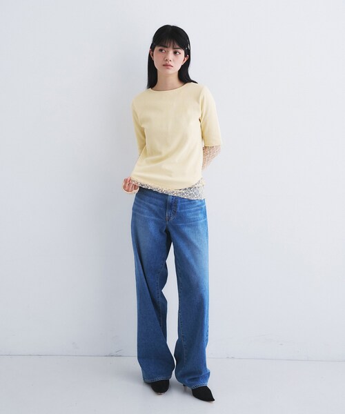 CODE A(コードエー)の「rib jersey point neck tee(Tシャツ/カットソー・レディース・ホワイト/ライトイエロー系/ボルドー/ブラック・00)」の10枚目の写真