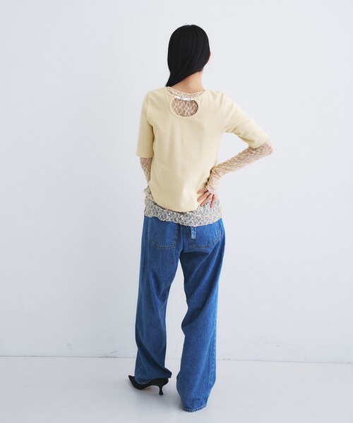 CODE A(コードエー)の「rib jersey point neck tee(Tシャツ/カットソー・レディース・ホワイト/ライトイエロー系/ボルドー/ブラック・00)」の11枚目の写真