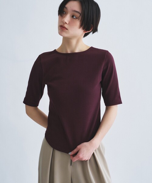 CODE A(コードエー)の「rib jersey point neck tee(Tシャツ/カットソー・レディース・ホワイト/ライトイエロー系/ボルドー/ブラック・00)」の14枚目の写真
