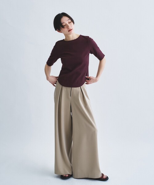 CODE A(コードエー)の「rib jersey point neck tee(Tシャツ/カットソー・レディース・ホワイト/ライトイエロー系/ボルドー/ブラック・00)」の16枚目の写真
