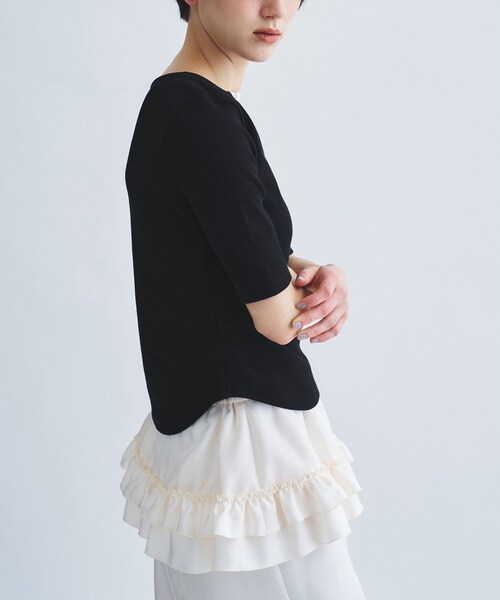 CODE A(コードエー)の「rib jersey point neck tee(Tシャツ/カットソー・レディース・ホワイト/ライトイエロー系/ボルドー/ブラック・00)」の19枚目の写真