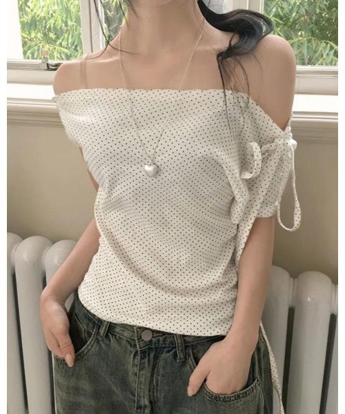 inst.ALL(インストール)の「ネックリボンドットワンショルトップス(Tシャツ/カットソー・レディース・ホワイト/ライトピンク/ブラック・M)」の2枚目の写真