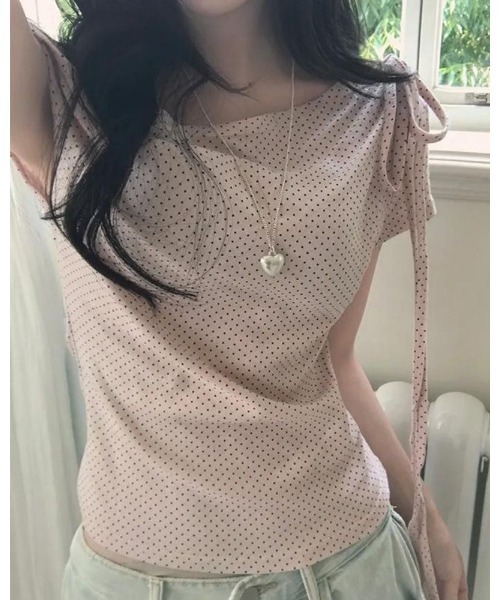 inst.ALL(インストール)の「ネックリボンドットワンショルトップス(Tシャツ/カットソー・レディース・ホワイト/ライトピンク/ブラック・M)」の6枚目の写真