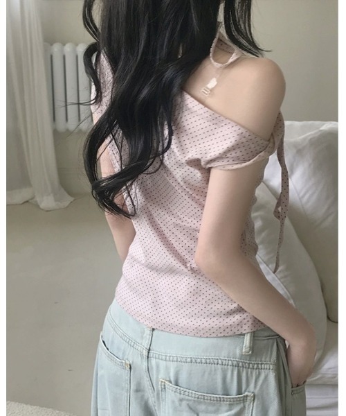inst.ALL(インストール)の「ネックリボンドットワンショルトップス(Tシャツ/カットソー・レディース・ホワイト/ライトピンク/ブラック・M)」の8枚目の写真