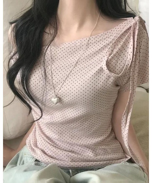 inst.ALL(インストール)の「ネックリボンドットワンショルトップス(Tシャツ/カットソー・レディース・ホワイト/ライトピンク/ブラック・M)」の9枚目の写真