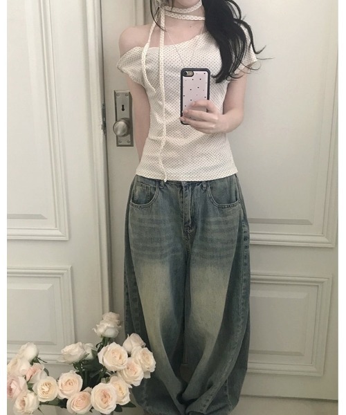 inst.ALL(インストール)の「ネックリボンドットワンショルトップス(Tシャツ/カットソー・レディース・ホワイト/ライトピンク/ブラック・M)」の19枚目の写真