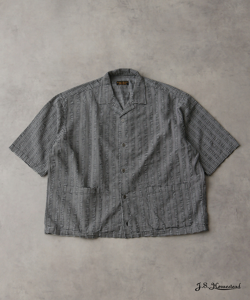 JOURNAL STANDARD J.S HOMESTEAD（ジャーナルスタンダードホームステッド）の「J.S.Homestead / ドビー チェック リラックス オープン カラー シャツ（シャツ/ブラウス・メンズ・ブラック系その他/アイボリー/ライトグリーン/オートミール・MEDIUM/LARGE）」の3枚目の写真