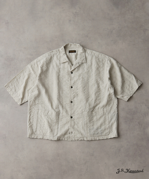 JOURNAL STANDARD J.S HOMESTEAD（ジャーナルスタンダードホームステッド）の「J.S.Homestead / ドビー チェック リラックス オープン カラー シャツ（シャツ/ブラウス・メンズ・ブラック系その他/アイボリー/ライトグリーン/オートミール・MEDIUM/LARGE）」の2枚目の写真