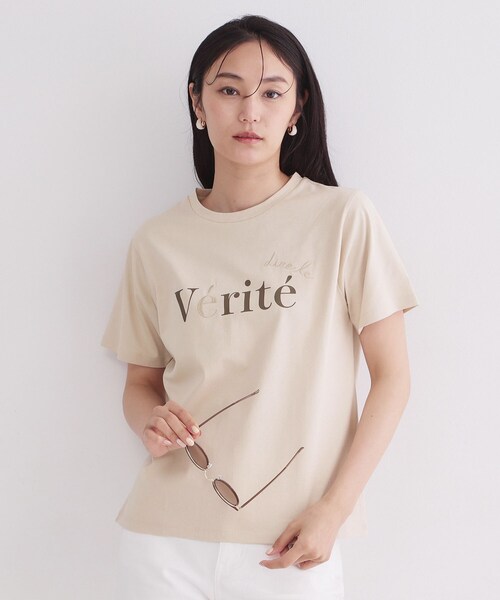 OPAQUE.CLIP（オペークドットクリップ）の「ロゴプリント刺繍アソートTシャツ【洗濯機OK】（Tシャツ/カットソー・レディース・ホワイト系1/ライトベージュ/ネイビー/ホワイト・42/40/38）」の3枚目の写真