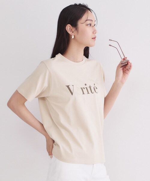 OPAQUE.CLIP（オペークドットクリップ）の「ロゴプリント刺繍アソートTシャツ【洗濯機OK】（Tシャツ/カットソー・レディース・ホワイト系1/ライトベージュ/ネイビー/ホワイト・42/40/38）」の9枚目の写真