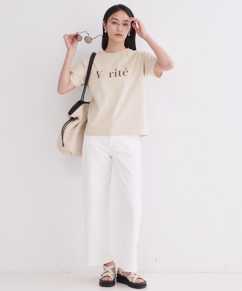 OPAQUE.CLIP（オペークドットクリップ）の「ロゴプリント刺繍アソートTシャツ【洗濯機OK】（Tシャツ/カットソー・レディース・ホワイト系1/ライトベージュ/ネイビー/ホワイト・42/40/38）」の10枚目の写真