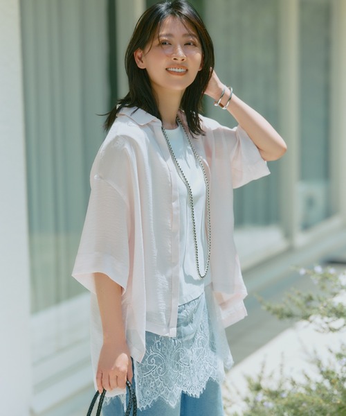 Elura（エルーラ）の「≪イージーケア・速乾≫サラサラサマー5分袖シャツ/740780（シャツ/ブラウス・レディース・ライトカーキ/ブラック/ライトピンク/オフホワイト/ライトグリーン/ライトベージュ・SMALL/MEDIUM）」の6枚目の写真