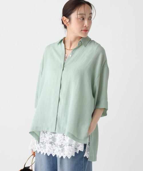 Elura（エルーラ）の「≪イージーケア・速乾≫サラサラサマー5分袖シャツ/740780（シャツ/ブラウス・レディース・ライトカーキ/ブラック/ライトピンク/オフホワイト/ライトグリーン/ライトベージュ・SMALL/MEDIUM）」の4枚目の写真