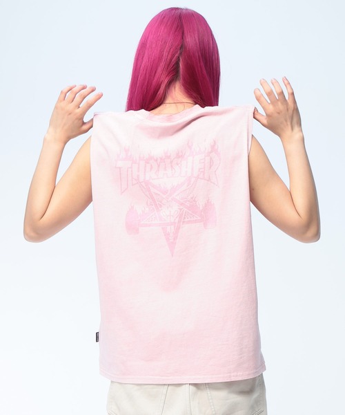 THRASHER(スラッシャー)の「THRASHER (スラッシャー) ノースリーブ バックプリント ブランドロゴ Tシャツ メンズ レディース(Tシャツ/カットソー・メンズ・ブルー/ピンク/ブラック×レッド/ブラック×ブラック・L/M)」の4枚目の写真