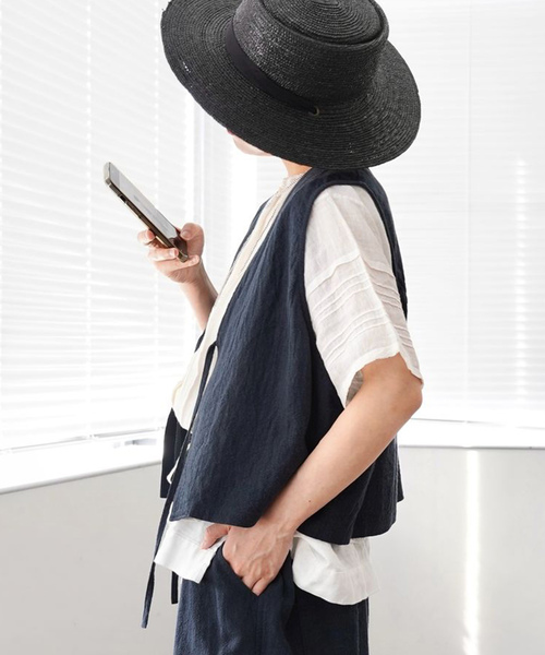 JOURNAL STANDARD LUXE(ジャーナルスタンダード ラックス)の「リネンキャンバス ノットベスト(その他アウター・レディース・ネイビー/アイボリー・FREE)」の22枚目の写真