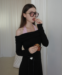 Halter Neck Jersey Dress_ Black