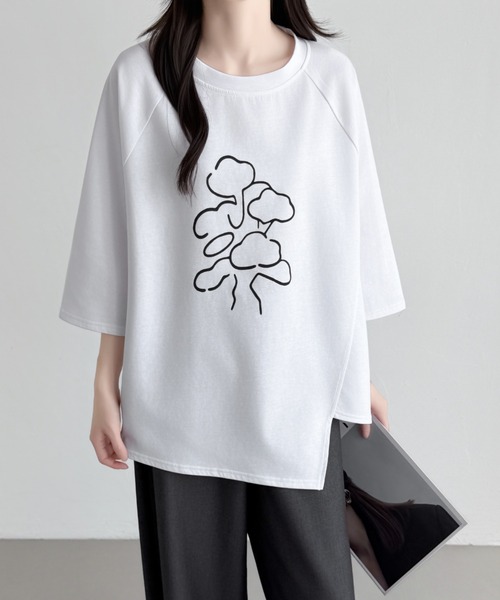 ABITOKYO(アビトーキョー)の「フロント花柄プリントオーバーTシャツ(Tシャツ/カットソー・レディース・ピンク/ホワイト/ブラック・FREE)」の12枚目の写真