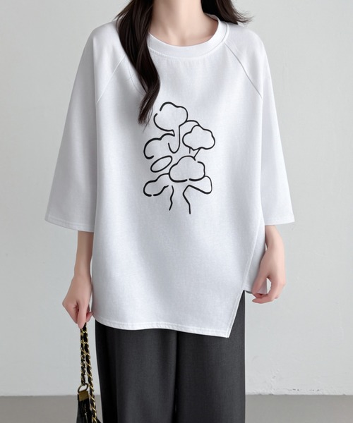 ABITOKYO(アビトーキョー)の「フロント花柄プリントオーバーTシャツ(Tシャツ/カットソー・レディース・ピンク/ホワイト/ブラック・FREE)」の13枚目の写真