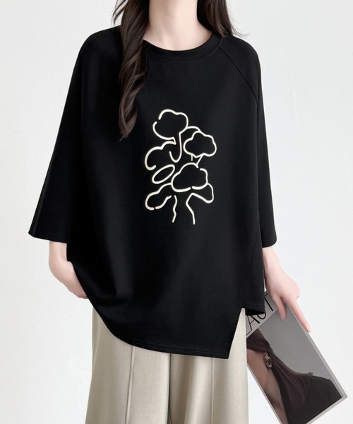 ABITOKYO(アビトーキョー)の「フロント花柄プリントオーバーTシャツ(Tシャツ/カットソー・レディース・ピンク/ホワイト/ブラック・FREE)」の6枚目の写真